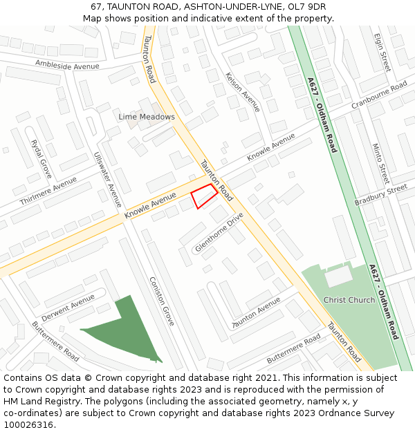 67, TAUNTON ROAD, ASHTON-UNDER-LYNE, OL7 9DR: Location map and indicative extent of plot