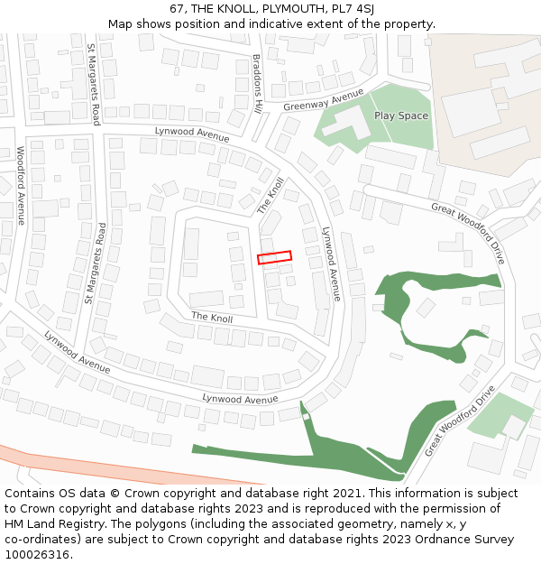 67, THE KNOLL, PLYMOUTH, PL7 4SJ: Location map and indicative extent of plot