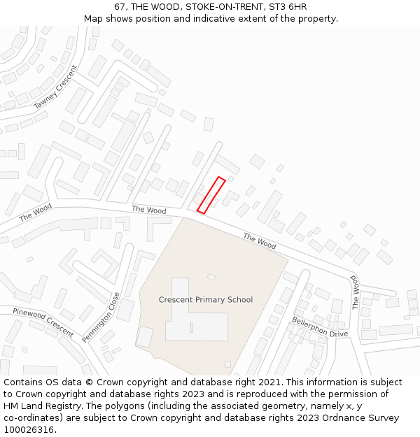 67, THE WOOD, STOKE-ON-TRENT, ST3 6HR: Location map and indicative extent of plot