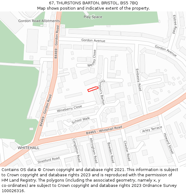 67, THURSTONS BARTON, BRISTOL, BS5 7BQ: Location map and indicative extent of plot