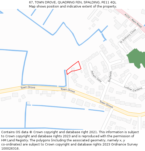 67, TOWN DROVE, QUADRING FEN, SPALDING, PE11 4QL: Location map and indicative extent of plot