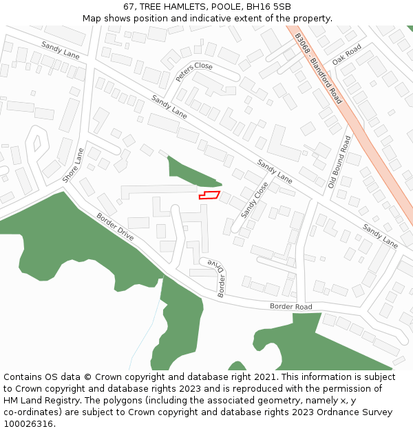 67, TREE HAMLETS, POOLE, BH16 5SB: Location map and indicative extent of plot