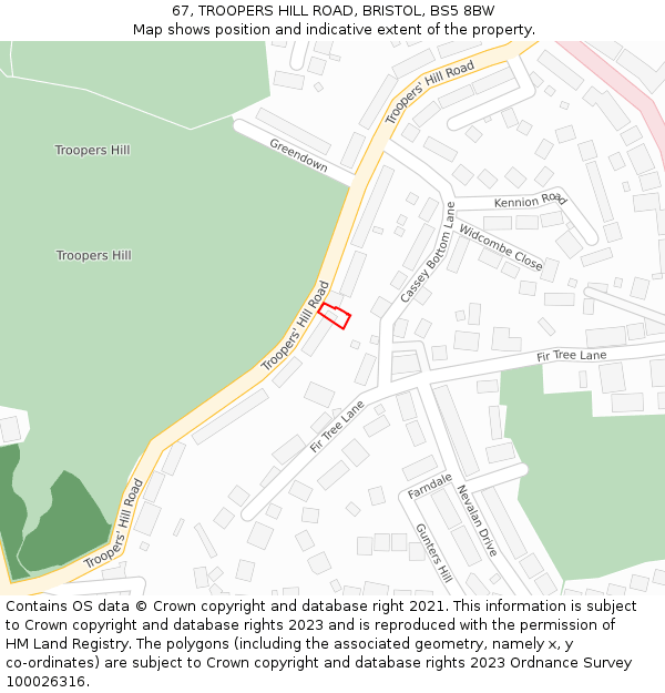 67, TROOPERS HILL ROAD, BRISTOL, BS5 8BW: Location map and indicative extent of plot