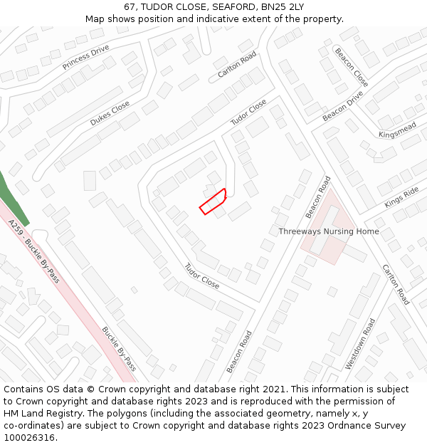67, TUDOR CLOSE, SEAFORD, BN25 2LY: Location map and indicative extent of plot