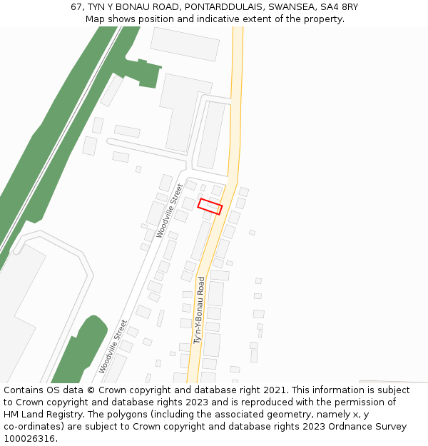 67, TYN Y BONAU ROAD, PONTARDDULAIS, SWANSEA, SA4 8RY: Location map and indicative extent of plot