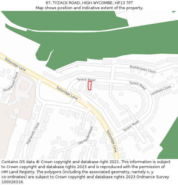 67, TYZACK ROAD, HIGH WYCOMBE, HP13 7PT: Location map and indicative extent of plot