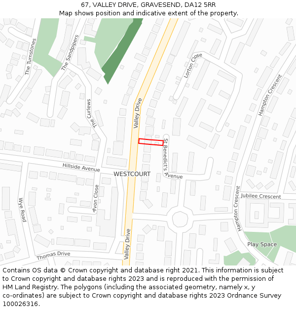 67, VALLEY DRIVE, GRAVESEND, DA12 5RR: Location map and indicative extent of plot