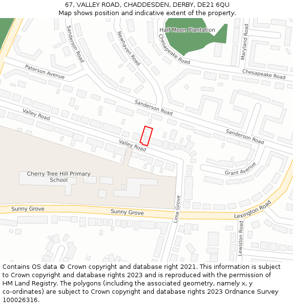 67, VALLEY ROAD, CHADDESDEN, DERBY, DE21 6QU: Location map and indicative extent of plot