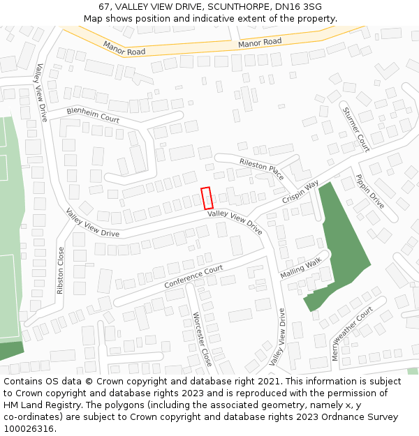 67, VALLEY VIEW DRIVE, SCUNTHORPE, DN16 3SG: Location map and indicative extent of plot
