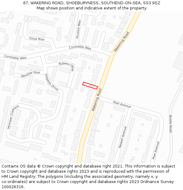 67, WAKERING ROAD, SHOEBURYNESS, SOUTHEND-ON-SEA, SS3 9SZ: Location map and indicative extent of plot