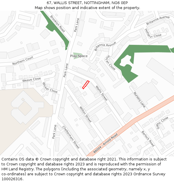 67, WALLIS STREET, NOTTINGHAM, NG6 0EP: Location map and indicative extent of plot