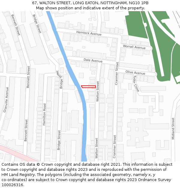 67, WALTON STREET, LONG EATON, NOTTINGHAM, NG10 1PB: Location map and indicative extent of plot
