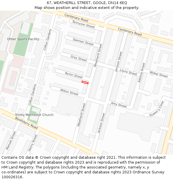 67, WEATHERILL STREET, GOOLE, DN14 6EQ: Location map and indicative extent of plot