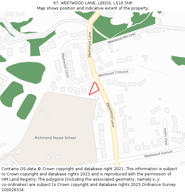 67, WEETWOOD LANE, LEEDS, LS16 5NP: Location map and indicative extent of plot
