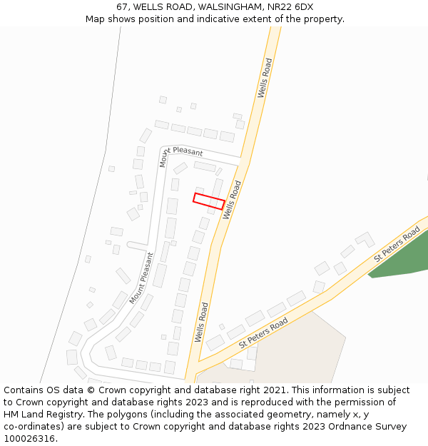 67, WELLS ROAD, WALSINGHAM, NR22 6DX: Location map and indicative extent of plot