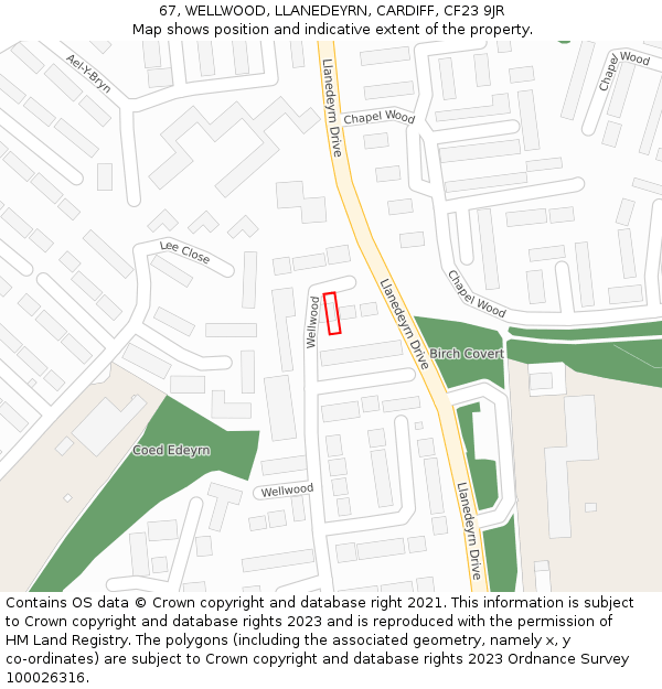 67, WELLWOOD, LLANEDEYRN, CARDIFF, CF23 9JR: Location map and indicative extent of plot