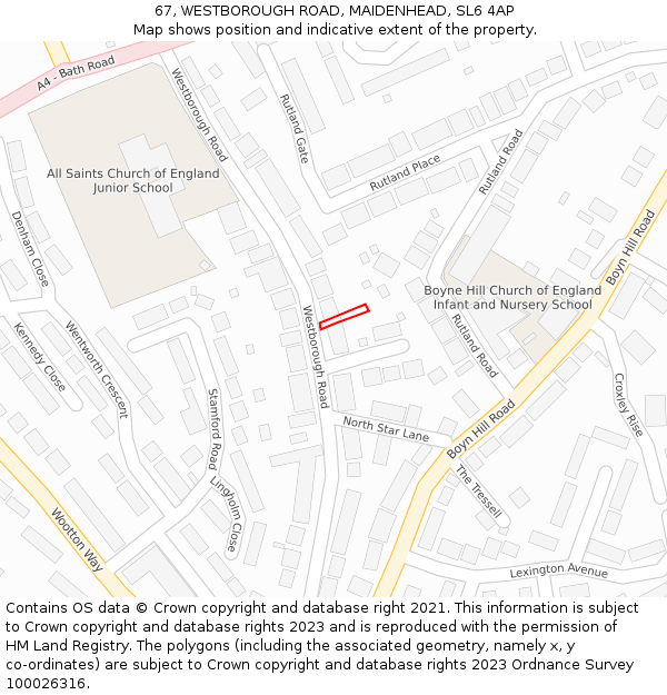 67, WESTBOROUGH ROAD, MAIDENHEAD, SL6 4AP: Location map and indicative extent of plot