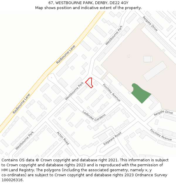 67, WESTBOURNE PARK, DERBY, DE22 4GY: Location map and indicative extent of plot