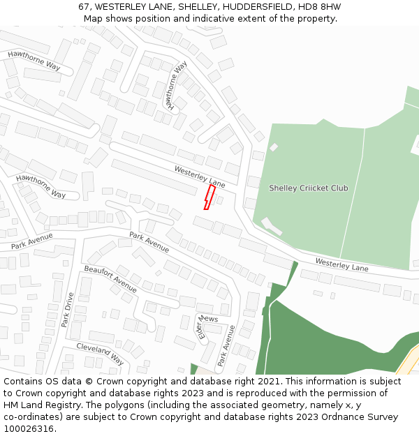 67, WESTERLEY LANE, SHELLEY, HUDDERSFIELD, HD8 8HW: Location map and indicative extent of plot