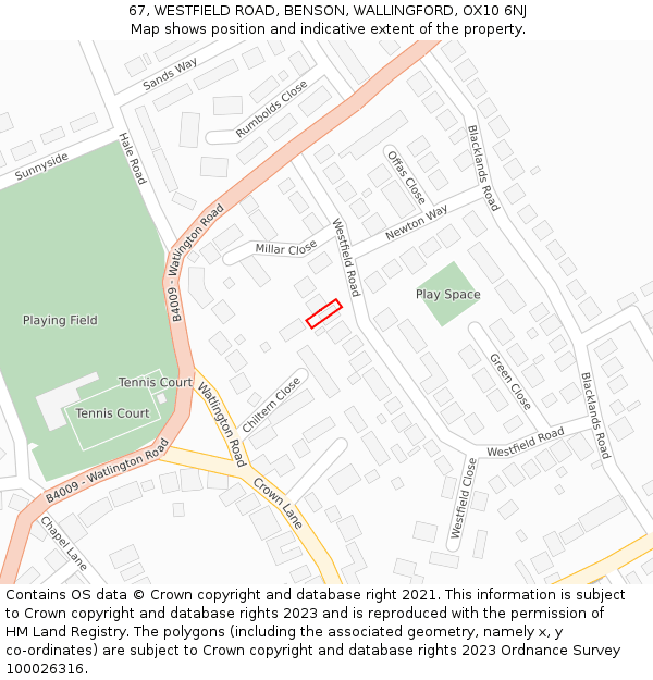 67, WESTFIELD ROAD, BENSON, WALLINGFORD, OX10 6NJ: Location map and indicative extent of plot