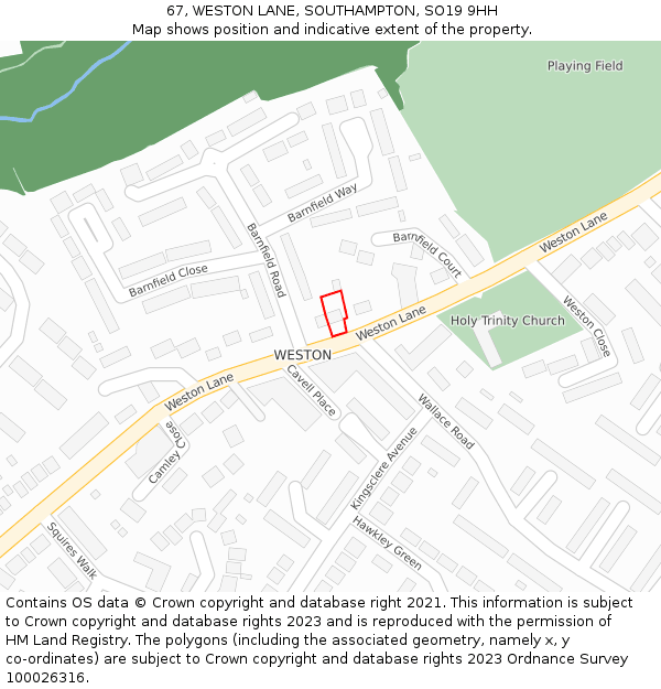 67, WESTON LANE, SOUTHAMPTON, SO19 9HH: Location map and indicative extent of plot