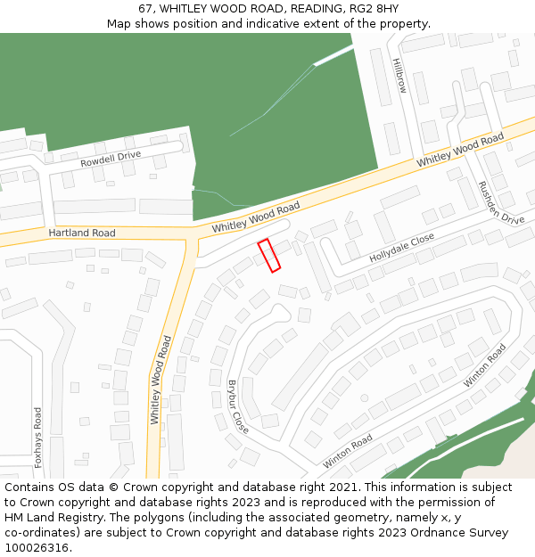 67, WHITLEY WOOD ROAD, READING, RG2 8HY: Location map and indicative extent of plot