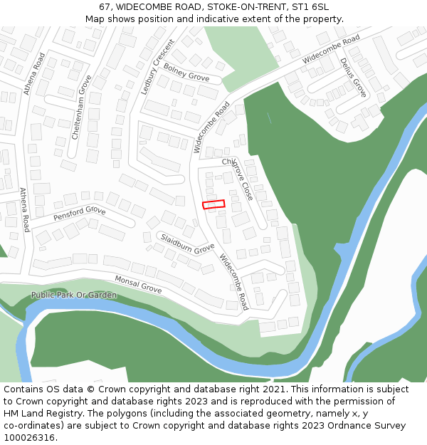 67, WIDECOMBE ROAD, STOKE-ON-TRENT, ST1 6SL: Location map and indicative extent of plot