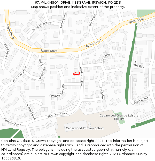67, WILKINSON DRIVE, KESGRAVE, IPSWICH, IP5 2DS: Location map and indicative extent of plot