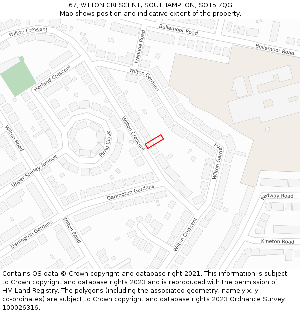 67, WILTON CRESCENT, SOUTHAMPTON, SO15 7QG: Location map and indicative extent of plot