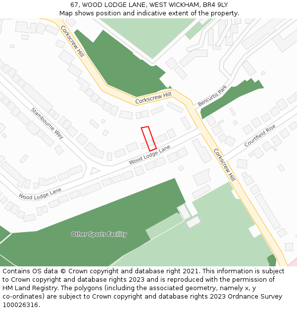 67, WOOD LODGE LANE, WEST WICKHAM, BR4 9LY: Location map and indicative extent of plot