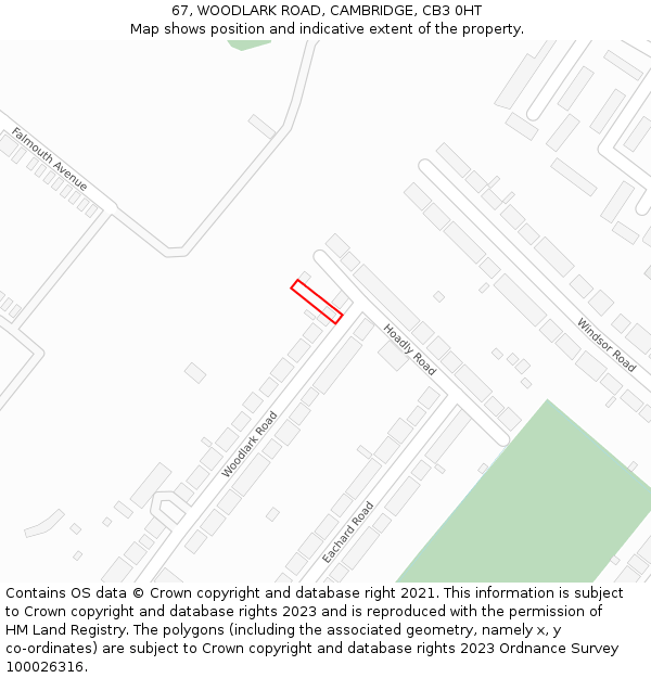 67, WOODLARK ROAD, CAMBRIDGE, CB3 0HT: Location map and indicative extent of plot