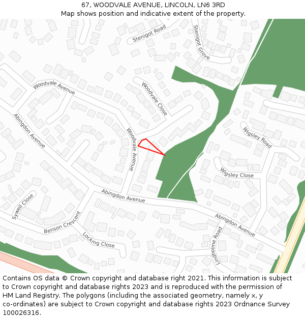 67, WOODVALE AVENUE, LINCOLN, LN6 3RD: Location map and indicative extent of plot