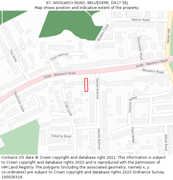 67, WOOLWICH ROAD, BELVEDERE, DA17 5EJ: Location map and indicative extent of plot