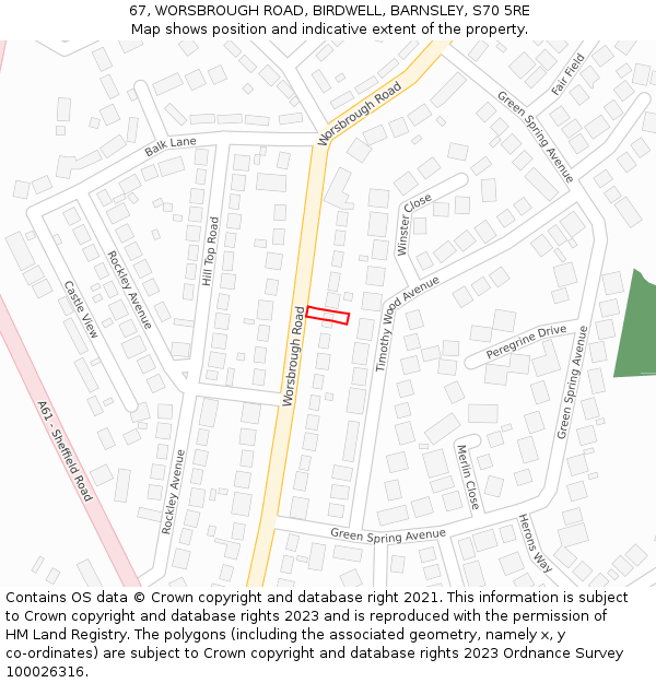 67, WORSBROUGH ROAD, BIRDWELL, BARNSLEY, S70 5RE: Location map and indicative extent of plot