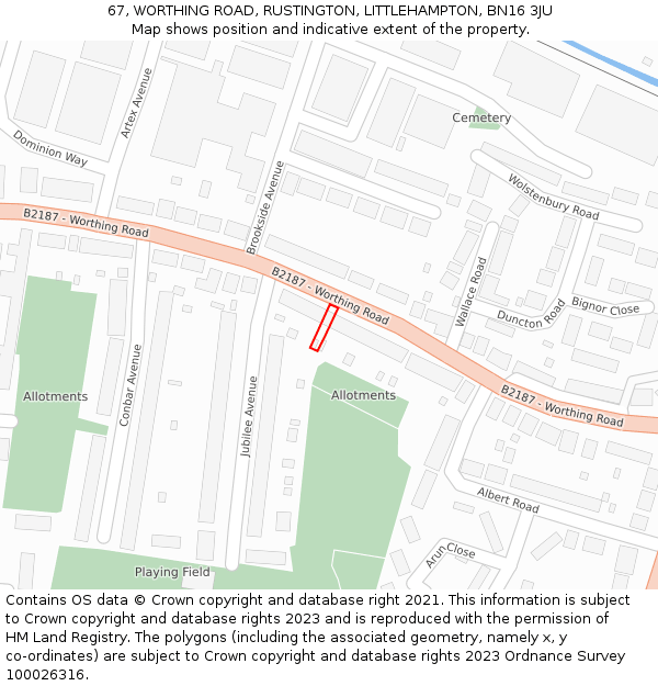 67, WORTHING ROAD, RUSTINGTON, LITTLEHAMPTON, BN16 3JU: Location map and indicative extent of plot
