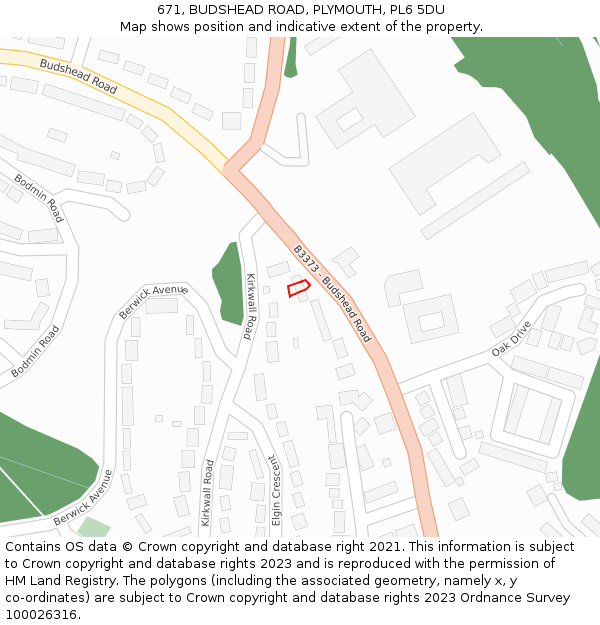 671, BUDSHEAD ROAD, PLYMOUTH, PL6 5DU: Location map and indicative extent of plot
