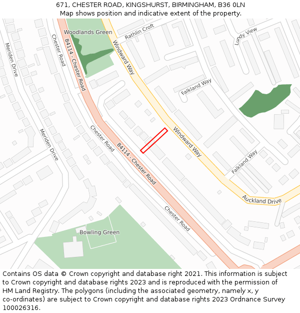 671, CHESTER ROAD, KINGSHURST, BIRMINGHAM, B36 0LN: Location map and indicative extent of plot