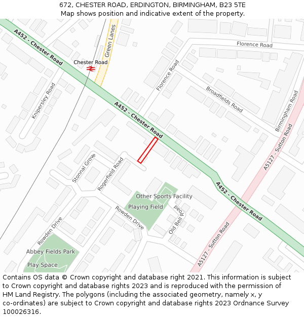 672, CHESTER ROAD, ERDINGTON, BIRMINGHAM, B23 5TE: Location map and indicative extent of plot