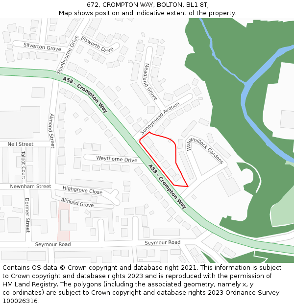 672, CROMPTON WAY, BOLTON, BL1 8TJ: Location map and indicative extent of plot
