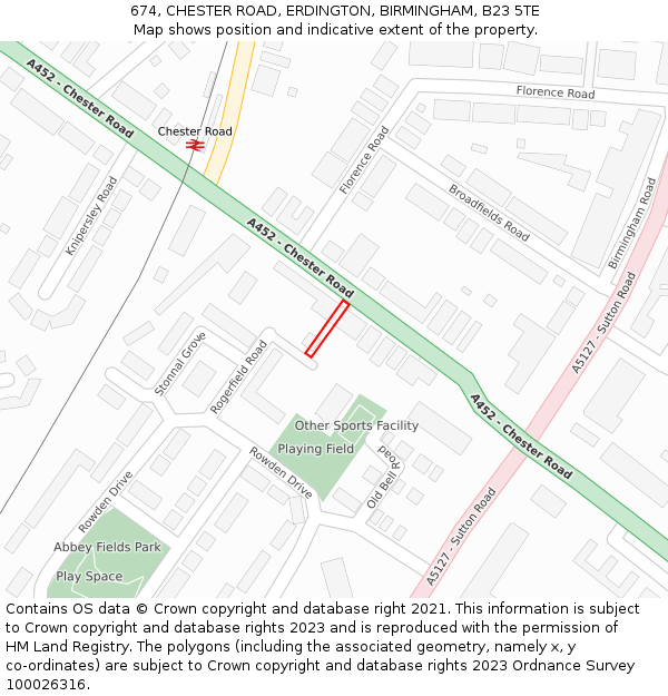 674, CHESTER ROAD, ERDINGTON, BIRMINGHAM, B23 5TE: Location map and indicative extent of plot