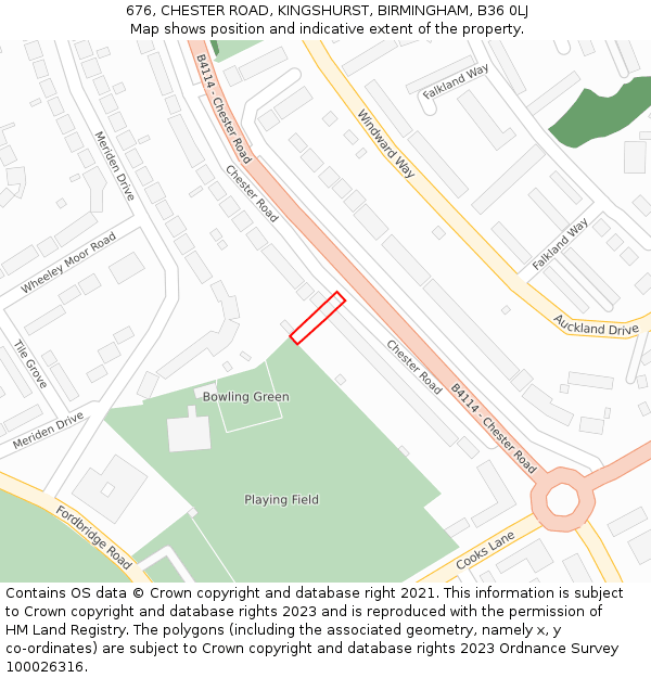 676, CHESTER ROAD, KINGSHURST, BIRMINGHAM, B36 0LJ: Location map and indicative extent of plot
