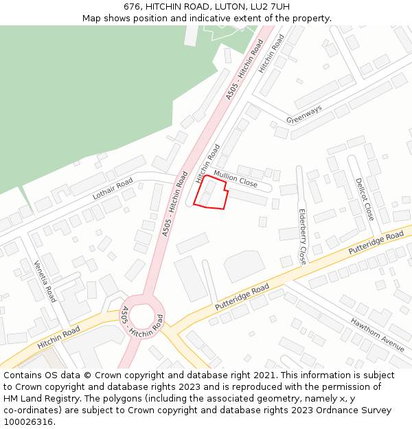 676, HITCHIN ROAD, LUTON, LU2 7UH: Location map and indicative extent of plot