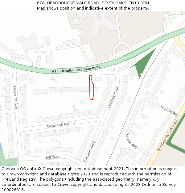 67A, BRADBOURNE VALE ROAD, SEVENOAKS, TN13 3DN: Location map and indicative extent of plot