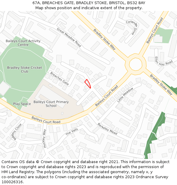 67A, BREACHES GATE, BRADLEY STOKE, BRISTOL, BS32 8AY: Location map and indicative extent of plot