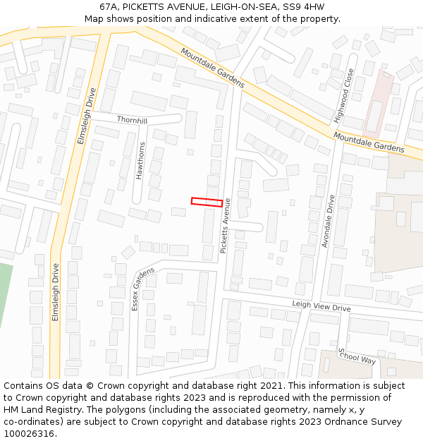 67A, PICKETTS AVENUE, LEIGH-ON-SEA, SS9 4HW: Location map and indicative extent of plot
