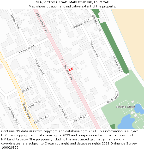 67A, VICTORIA ROAD, MABLETHORPE, LN12 2AF: Location map and indicative extent of plot