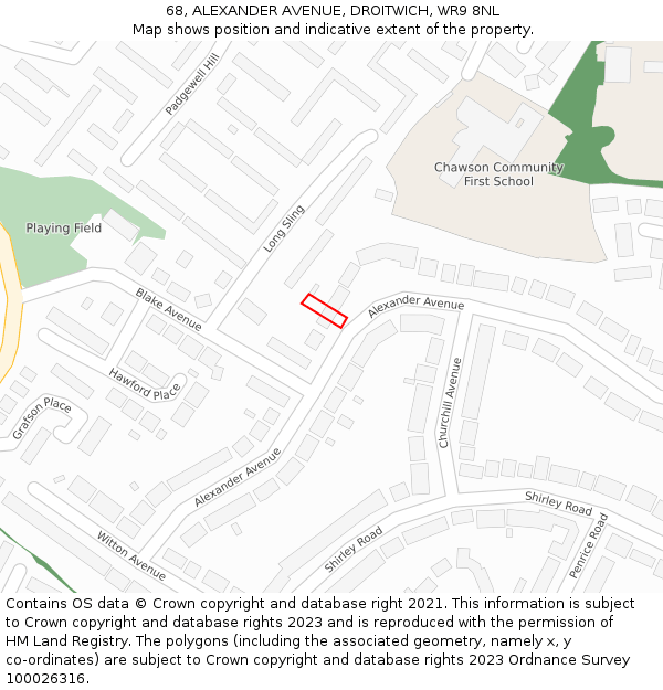 68, ALEXANDER AVENUE, DROITWICH, WR9 8NL: Location map and indicative extent of plot
