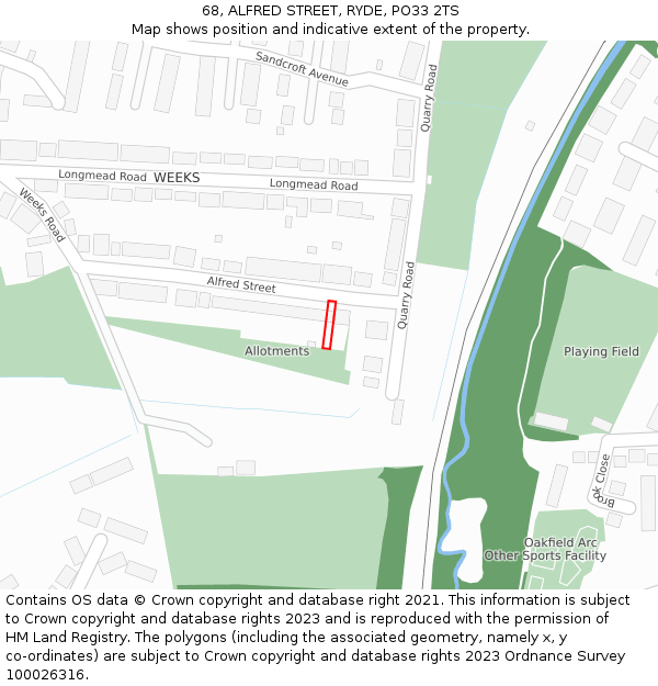 68, ALFRED STREET, RYDE, PO33 2TS: Location map and indicative extent of plot
