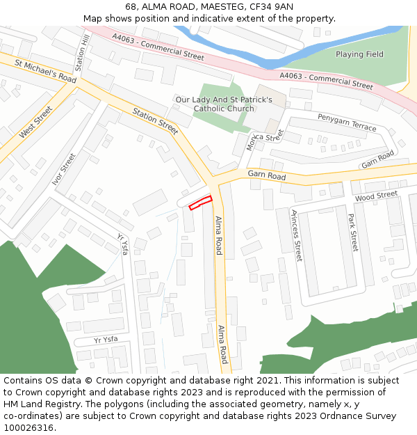 68, ALMA ROAD, MAESTEG, CF34 9AN: Location map and indicative extent of plot