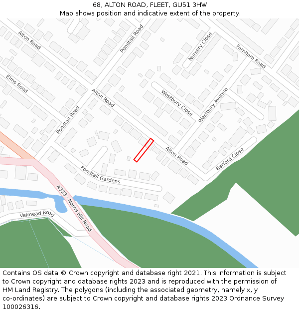 68, ALTON ROAD, FLEET, GU51 3HW: Location map and indicative extent of plot